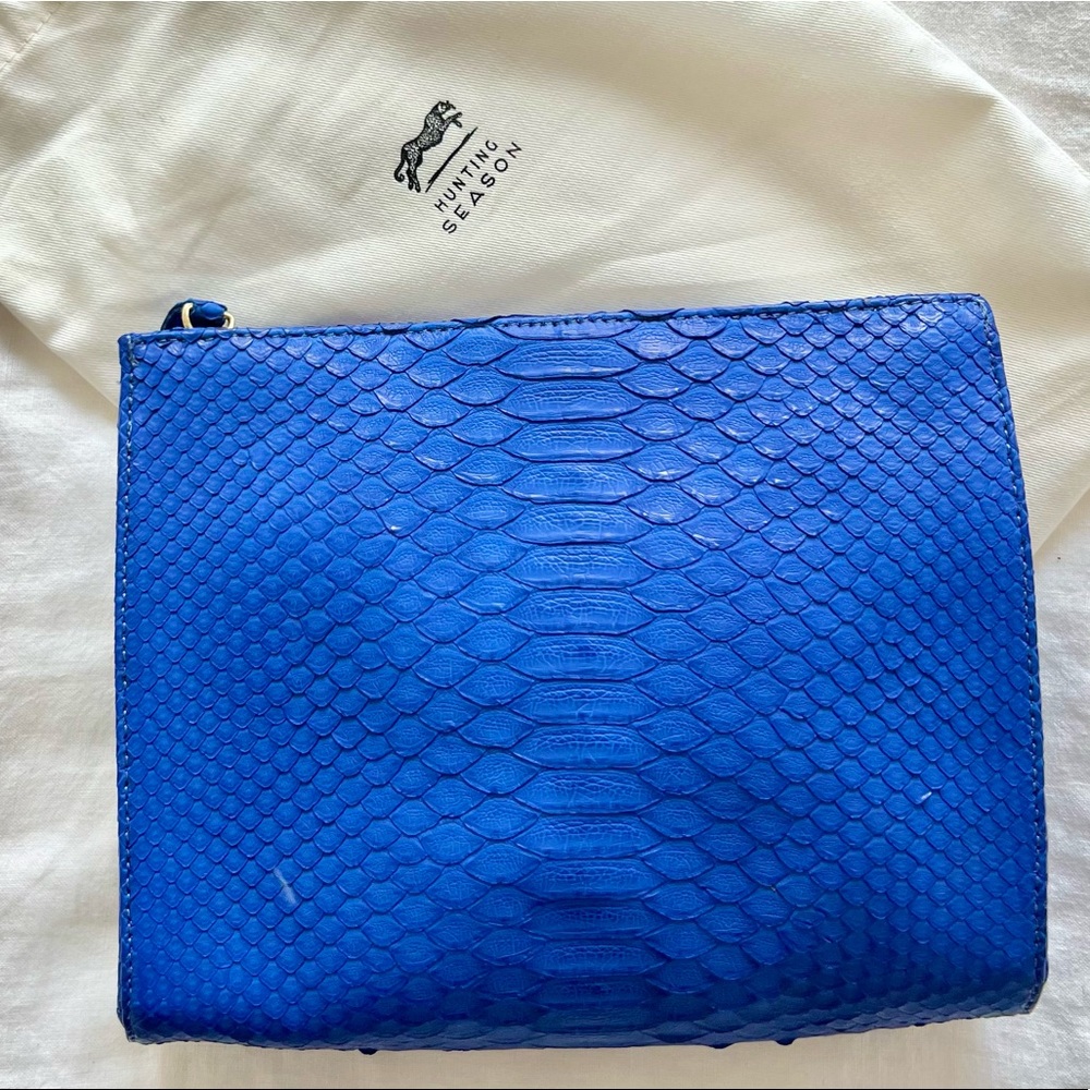 HUNTING SEASON Blue Python Cosmetics Clutch with Gold Hardware